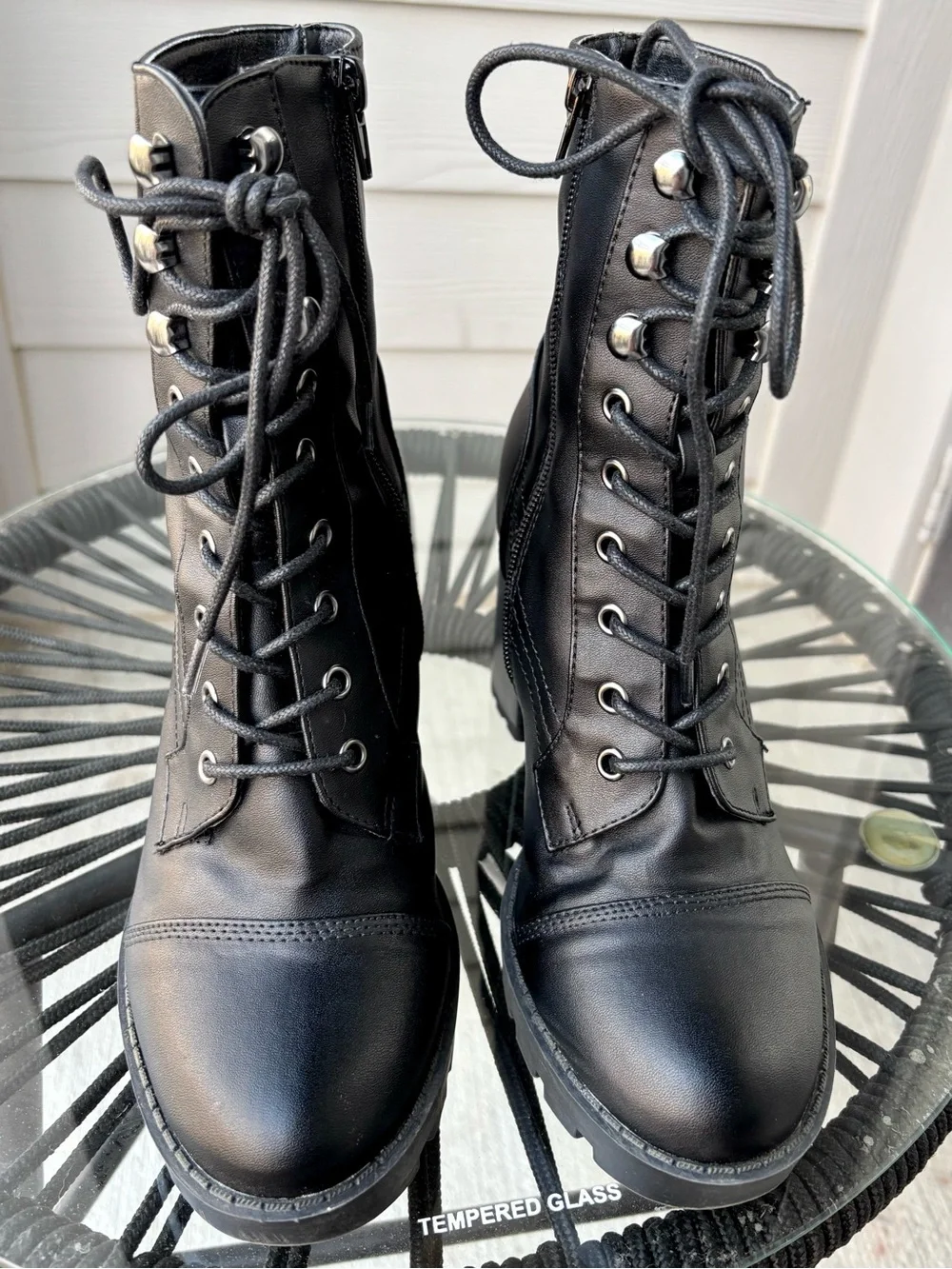 Wild Diva Black Platform Combat Boots Chunky Heel Size 5.5